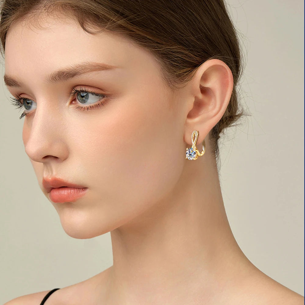 2 Carat Moissanite Hoop Earrings – 925 Sterling Silver with 18K White Gold Plating | GRA Certified