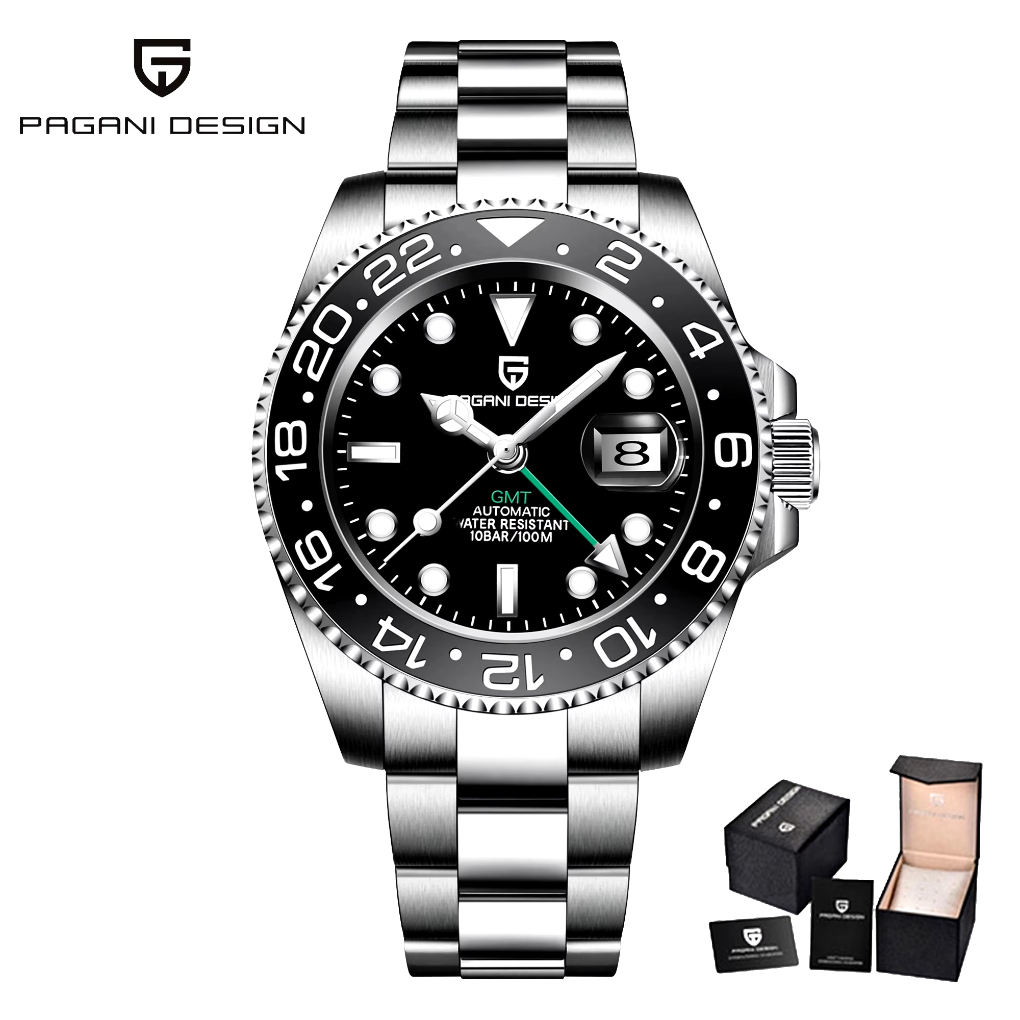 40MM GMT Mechanical Wristwatch Sapphire Glass Ceramic Bezel Automatic Watch Stainless Steel 100M Waterproof Watch