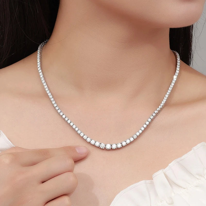 Dazzle Dime S925 Moissanite Tennis Necklace 18K White Gold Plated with 925 Sterling Hallmarking and GRA Certification