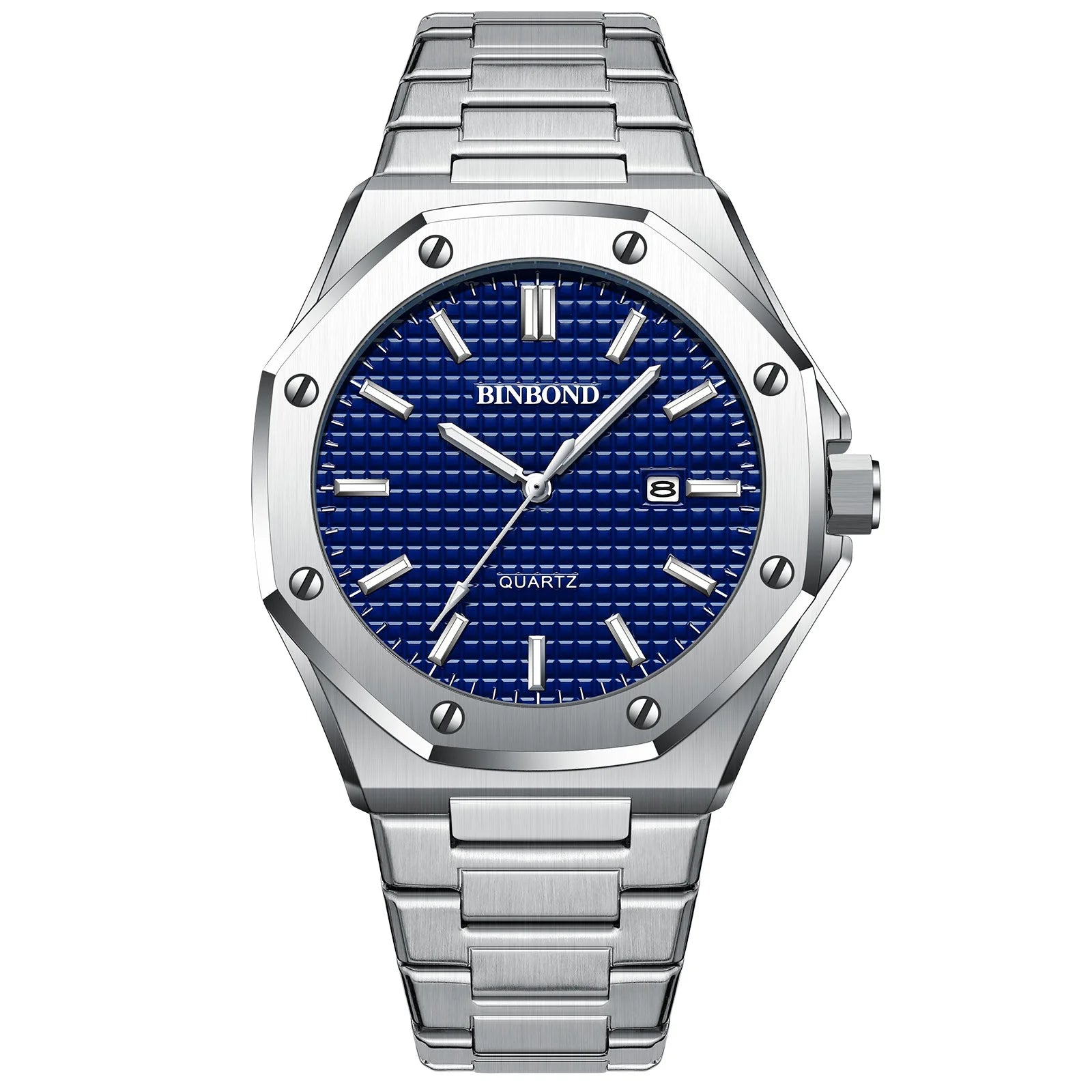 Men'S Quartz Watch Stainless Steel Calendar Waterproof Luxury Luminous Multifunctional Men Wristwatch