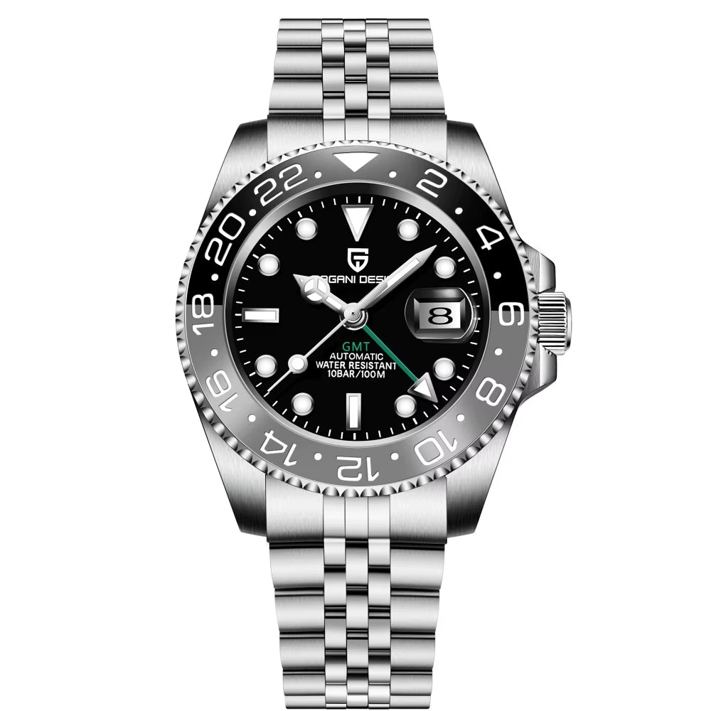 40MM GMT Mechanical Wristwatch Sapphire Glass Ceramic Bezel Automatic Watch Stainless Steel 100M Waterproof Watch