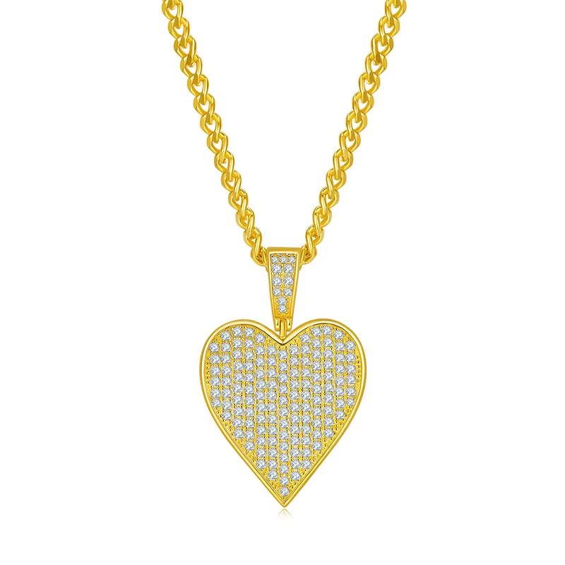 Hip-Hop Men’s Poker Hearts Necklace – 925 Sterling Silver with Moissanite Pendant