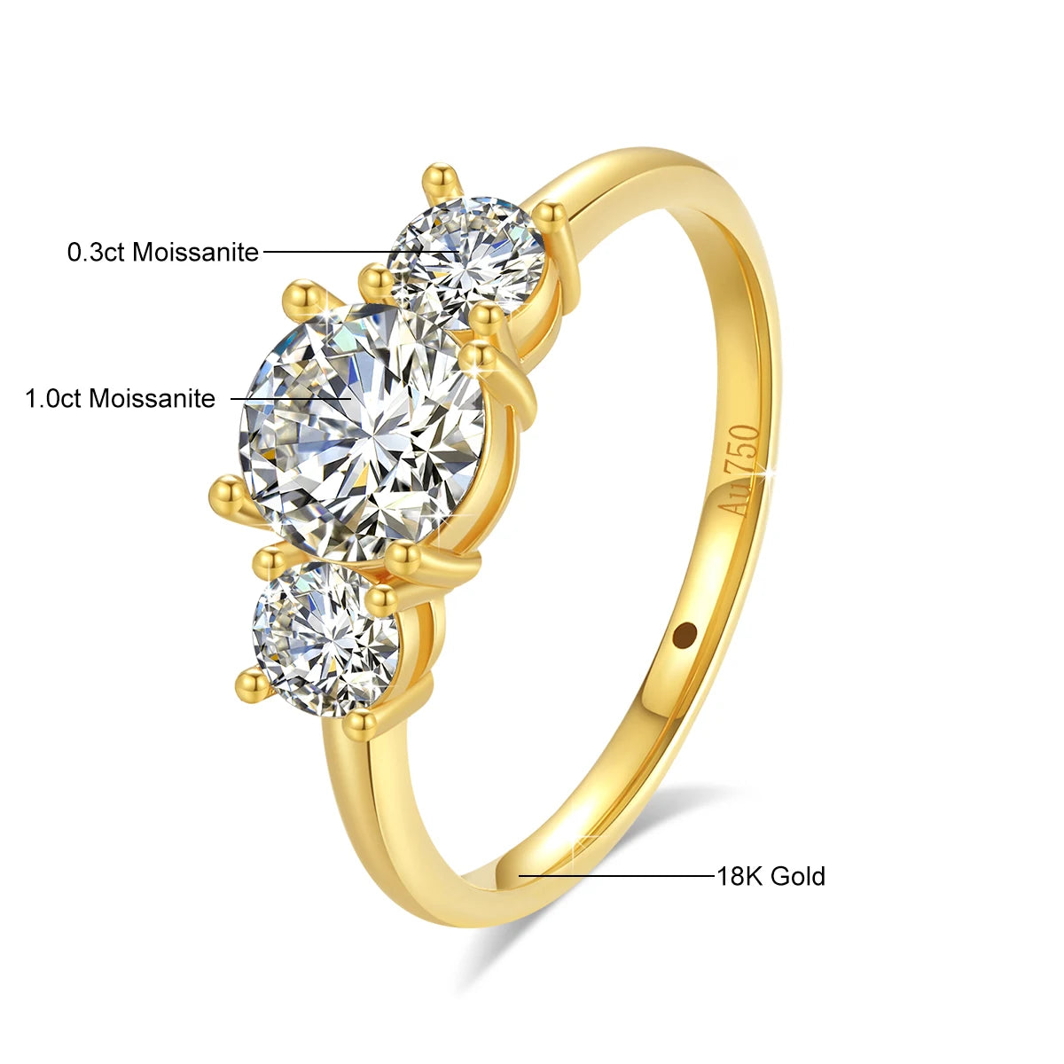 Dazzle Dime 18K Gold Moissanite Engagement Ring for Women 3 Stone 100% Real Sophisticated Luxury K Gold