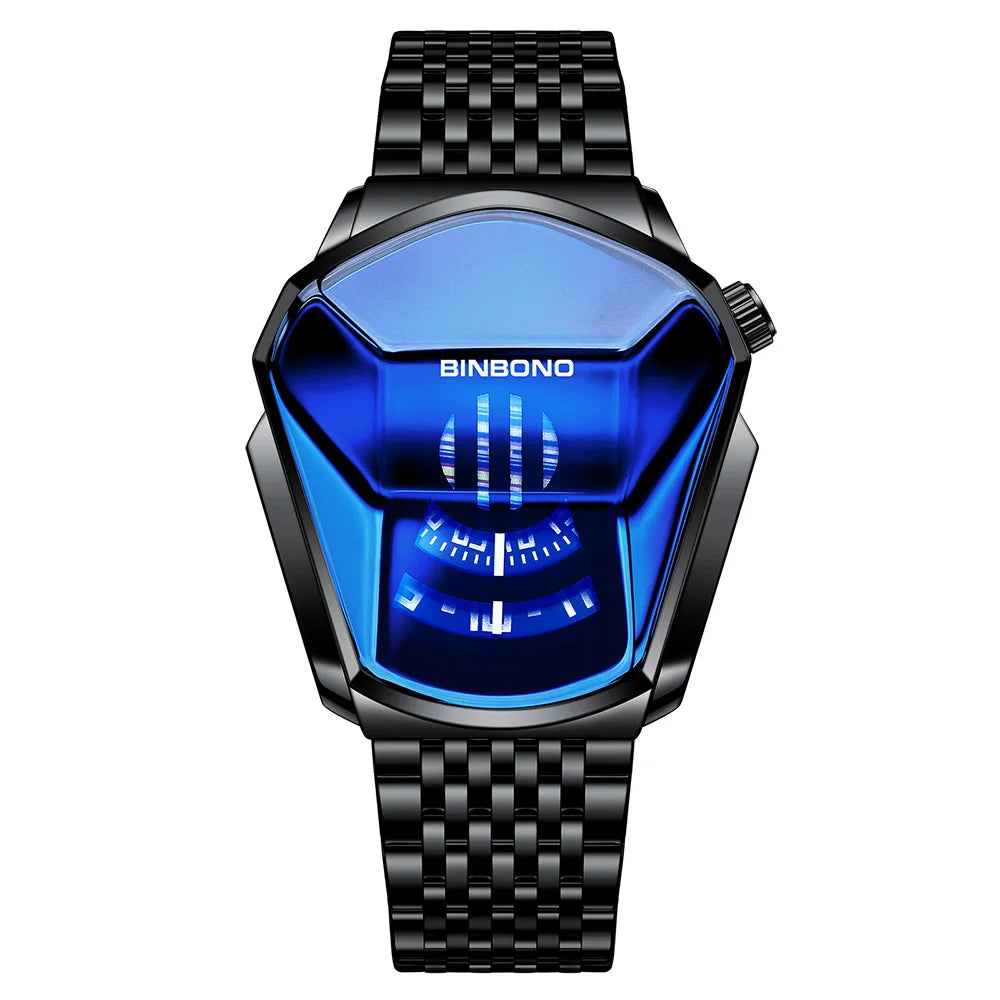 BINBOND Men's Fashion Motorcycle Concept Watch | Luminous Quartz Mesh Steel Band with Touch Screen