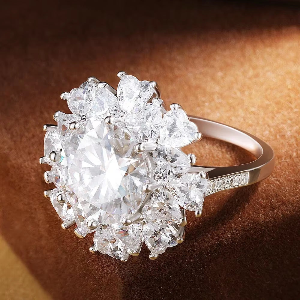 5 Carat D Color Moissanite Engagement Ring for Women – 925 Sterling Silver, 18K White Gold-Plated, GRA Certified