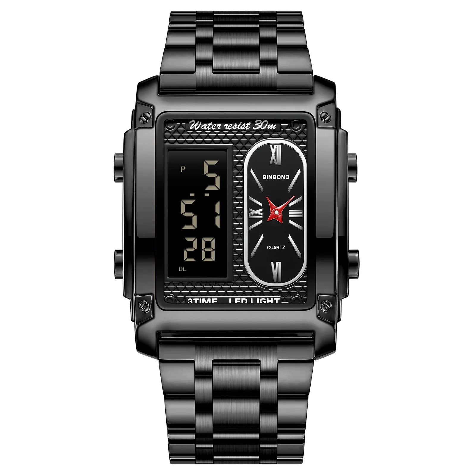 BINBOND Top Brand Luxury Watch for Men - Fashion Quartz Wristwatch Square Gold Stainless Steel Business Clock Relogio Masculino