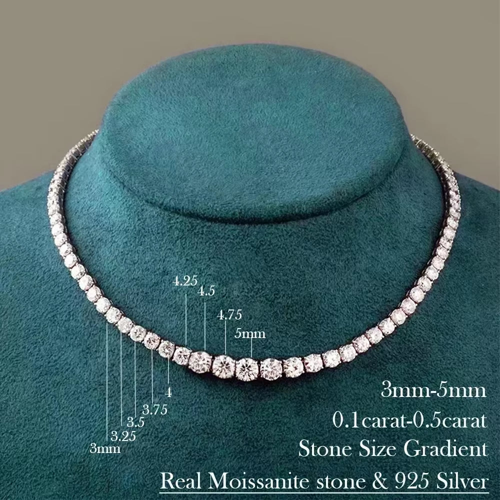 Dazzle Dime® Riviera Moissanite Tennis Necklace – 925 Sterling Silver, Gradient Full Moissanite Choker with Certificate