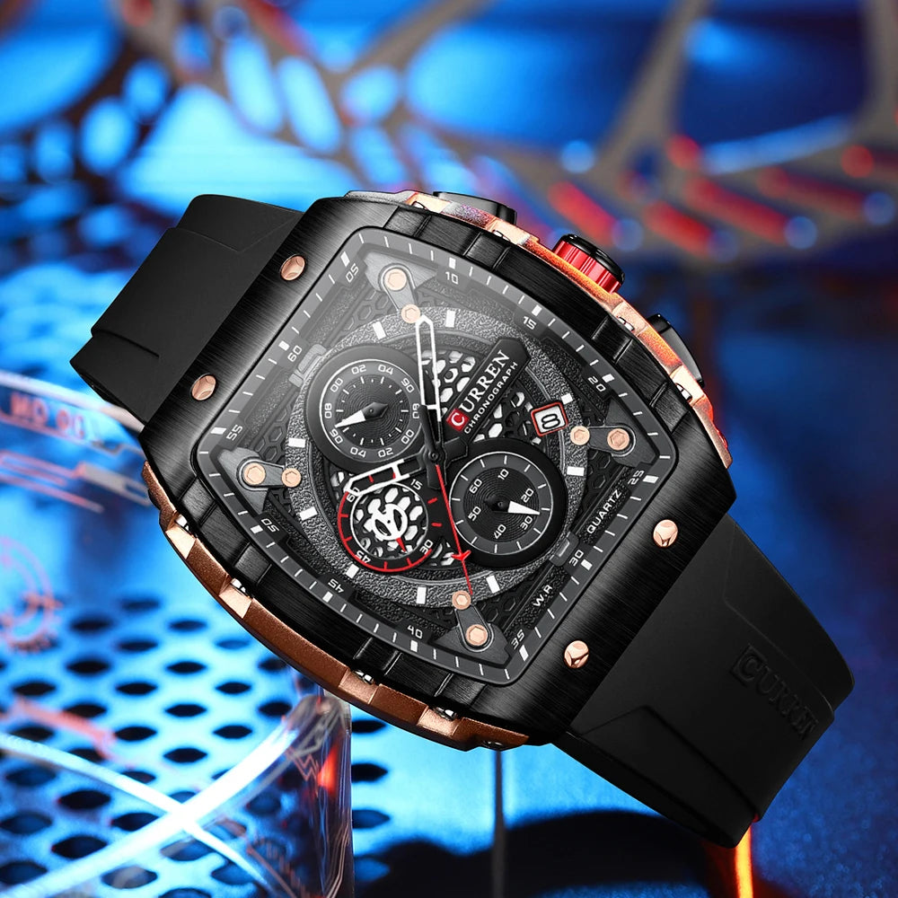 CURREN Men's Luxury Square Quartz Watch | Waterproof Luminous Chronograph Date Wristwatch