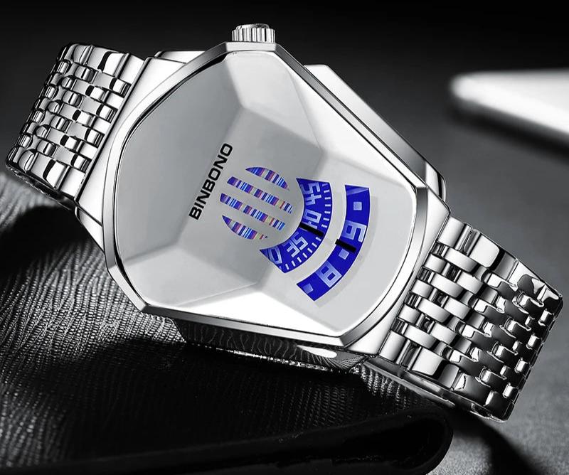 BINBOND Men's Fashion Motorcycle Concept Watch | Luminous Quartz Mesh Steel Band with Touch Screen