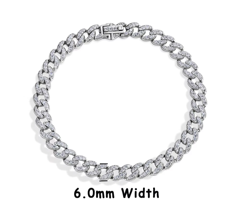 Dazzle Dime D VVS1 Color Full Moissanite Cuba Chain Tennis Bracelet for Man & Women Hallmarked 925 Sterling Base 18K Gold Plated