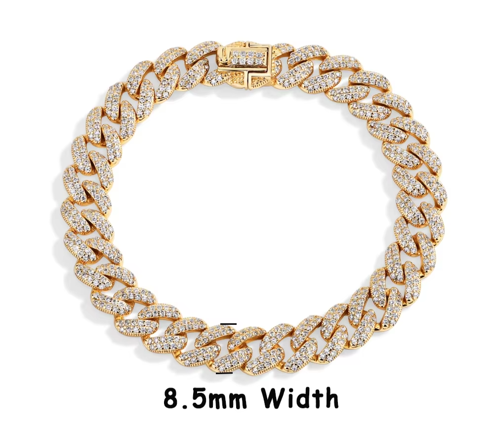 Dazzle Dime D VVS1 Color Full Moissanite Cuba Chain Tennis Bracelet for Man & Women Hallmarked 925 Sterling Base 18K Gold Plated