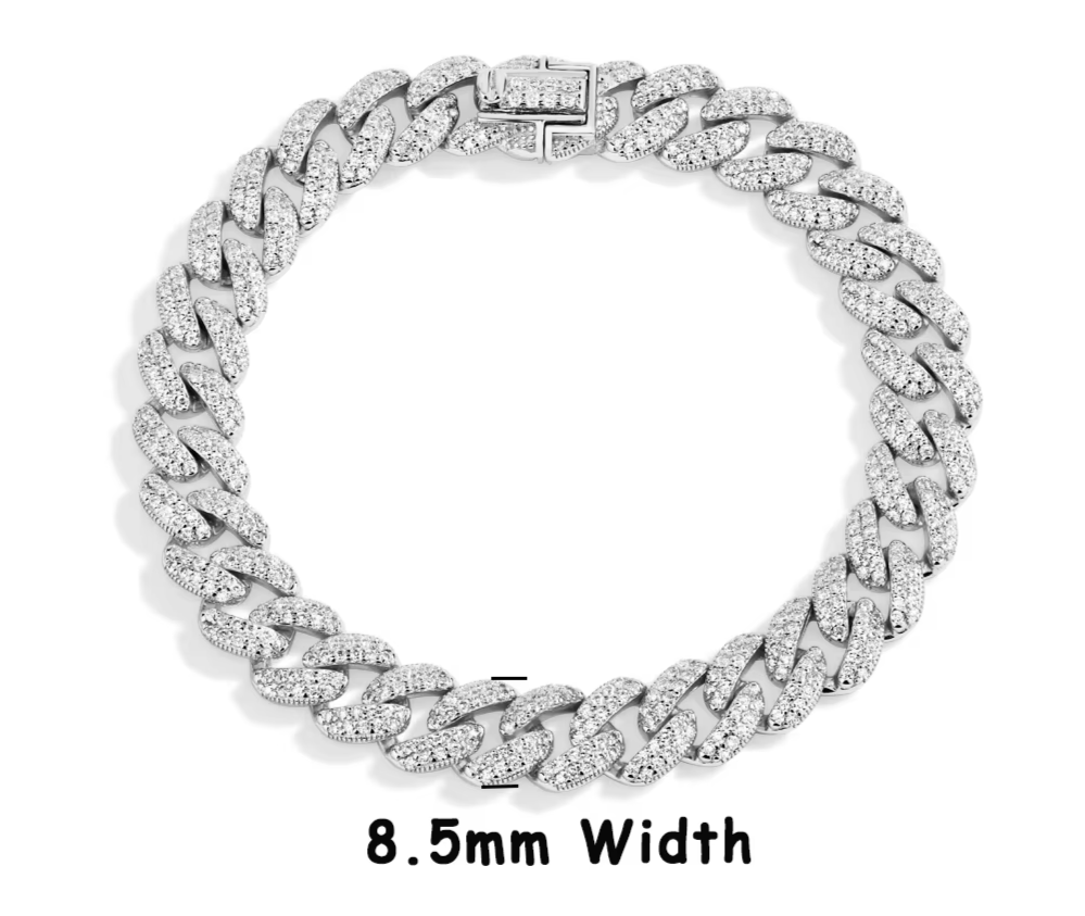 Dazzle Dime D VVS1 Color Full Moissanite Cuba Chain Tennis Bracelet for Man & Women Hallmarked 925 Sterling Base 18K Gold Plated