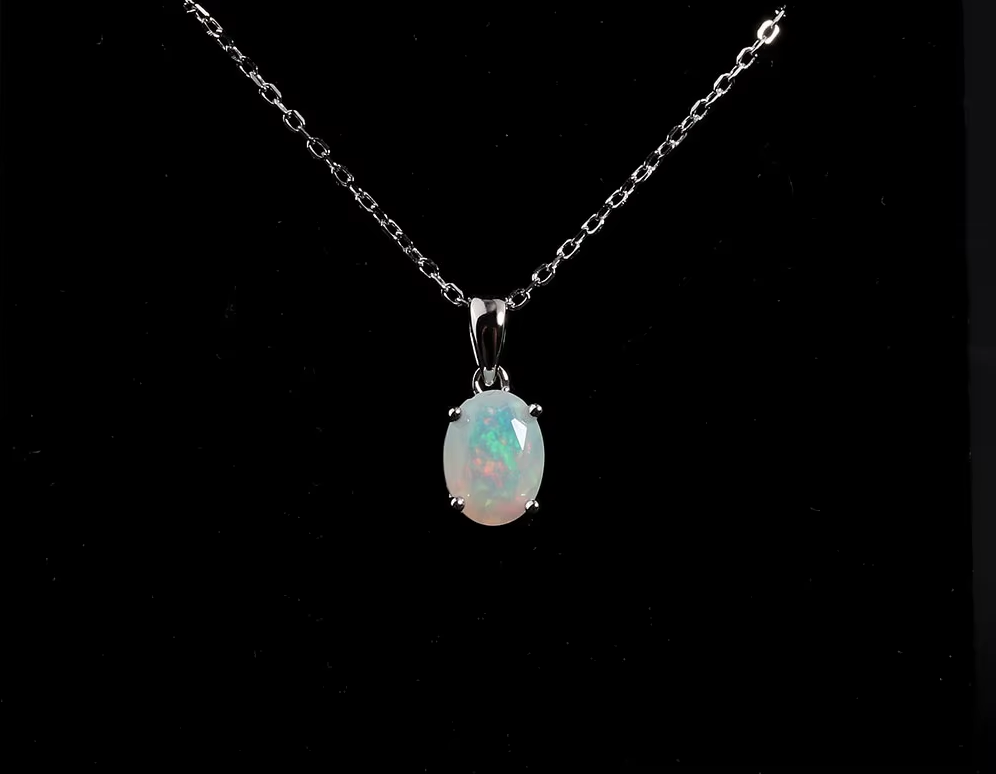 925 Sterling Silver Opal Pendant Necklace for Women – Natural Ethiopian Opal Fine Jewellery, Daily Wear