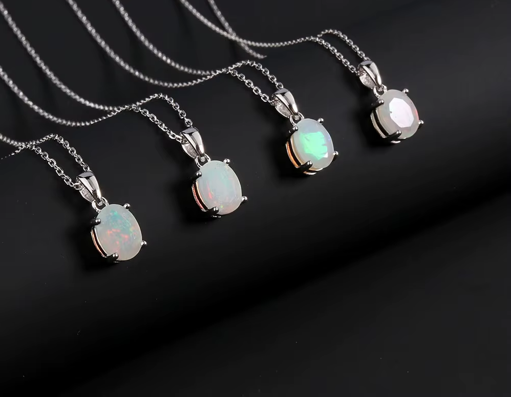 925 Sterling Silver Opal Pendant Necklace for Women – Natural Ethiopian Opal Fine Jewellery, Daily Wear