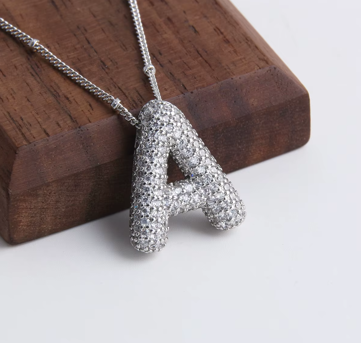 925 Sterling Silver Bubble Initial Necklace – A-Z Balloon Pendant with VVS1 D Color Moissanite, 18K White Gold Plated
