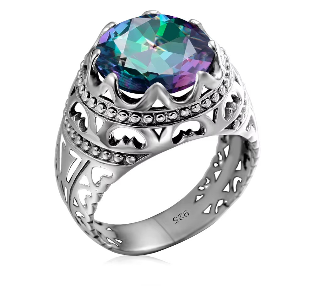 Dazzle Dime® Vintage Mystic Topaz Ring for Men | Genuine 925 Sterling Silver Round Cut Gemstone