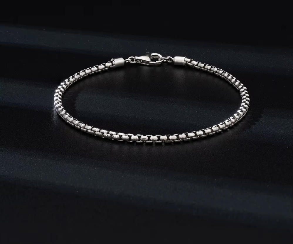 Dazzle Dime® Italian 3mm Round Box Chain Bracelet for Men | S925 Sterling Silver Hand Chain