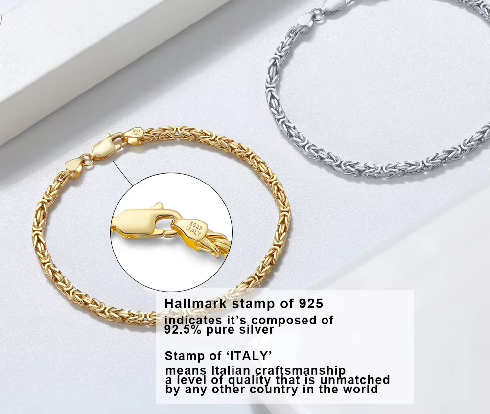 Luxury 925 Sterling Silver Italian 2.5mm Flat Byzantine Link Chain Bracelet for Women