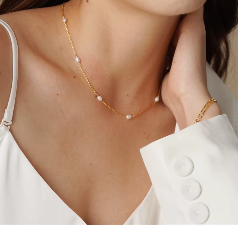 Natural Pearl Gold Choker Necklace – 14K Gold Filled Handmade Boho Pendant for Women