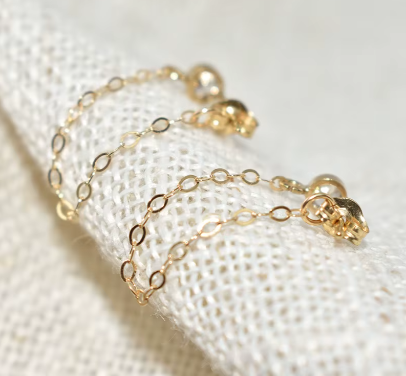 Gold Filled Chain Wrap Earrings – Handmade Minimalist Korean Jewelry for Women