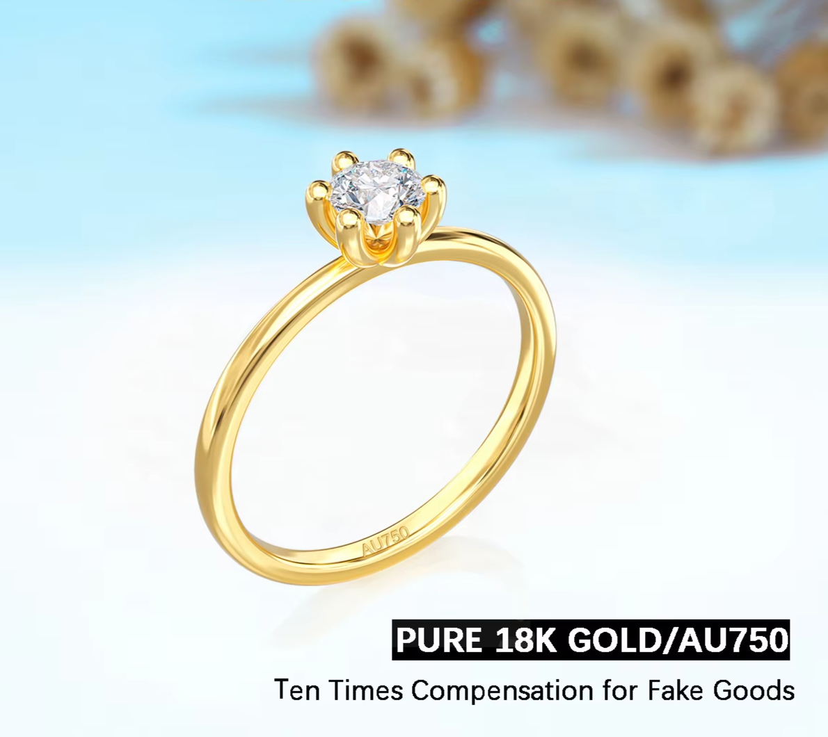 Dazzle Dime® 18K Solid Gold Moissanite Ring | Certified AU750 Fine Jewelry | Wedding, Engagement & Anniversary Gift