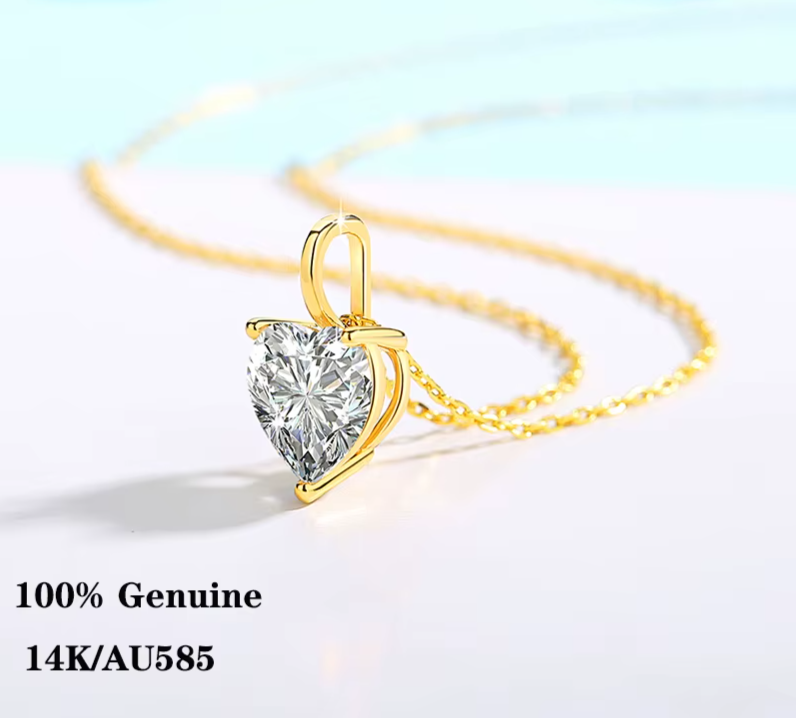 Dazzle Dime® 14K Solid Gold Moissanite Pendant Necklace | Certified AU585 Jewelry | Elegant Anniversary & Party Gift