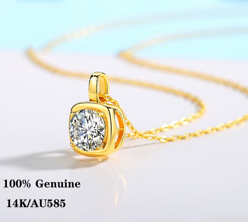 Dazzle Dime® 14K Gold Moissanite Necklace | 1CT Round Brilliant Pendant | Fine Jewelry for Women