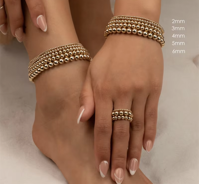 Elasticity 14K Gold Filled Beaded Ring – Handmade Waterproof, Tarnish-Resistant Friendship Band Ring