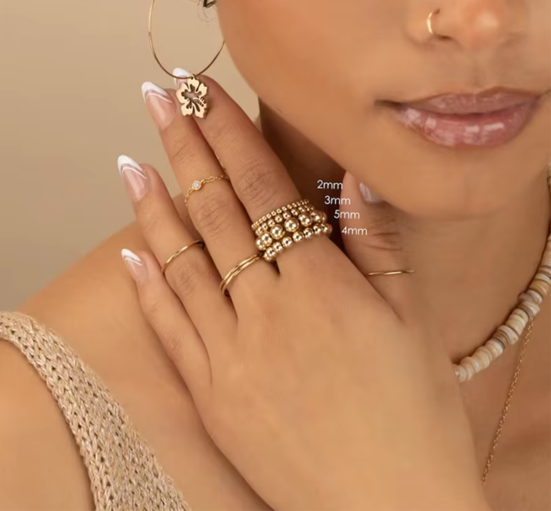 Elasticity 14K Gold Filled Beaded Ring – Handmade Waterproof, Tarnish-Resistant Friendship Band Ring