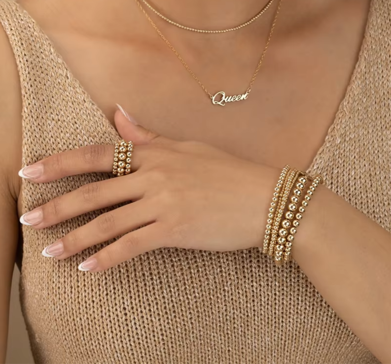 Elasticity 14K Gold Filled Beaded Ring – Handmade Waterproof, Tarnish-Resistant Friendship Band Ring