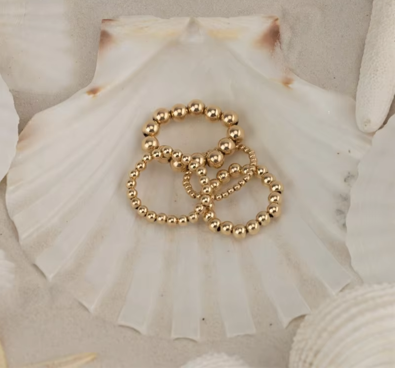 Elasticity 14K Gold Filled Beaded Ring – Handmade Waterproof, Tarnish-Resistant Friendship Band Ring
