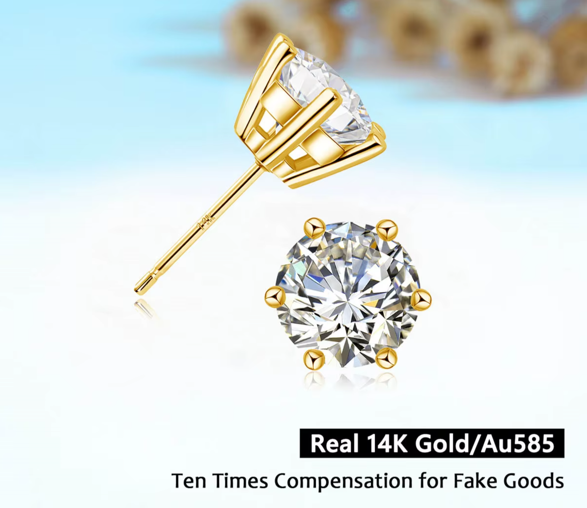 Dazzle Dime® 2CT Moissanite 14K Gold Stud Earrings