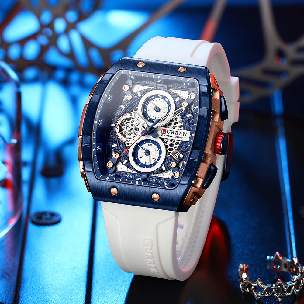 CURREN Men's Luxury Square Quartz Watch | Waterproof Luminous Chronograph Date Wristwatch