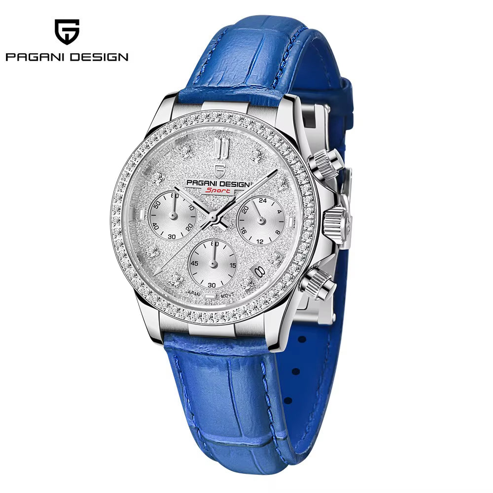 36MM Classic Women Quartz Watch Stainless Steel Sapphire Glass 100M Waterproof Chronograph Reloj Mujer