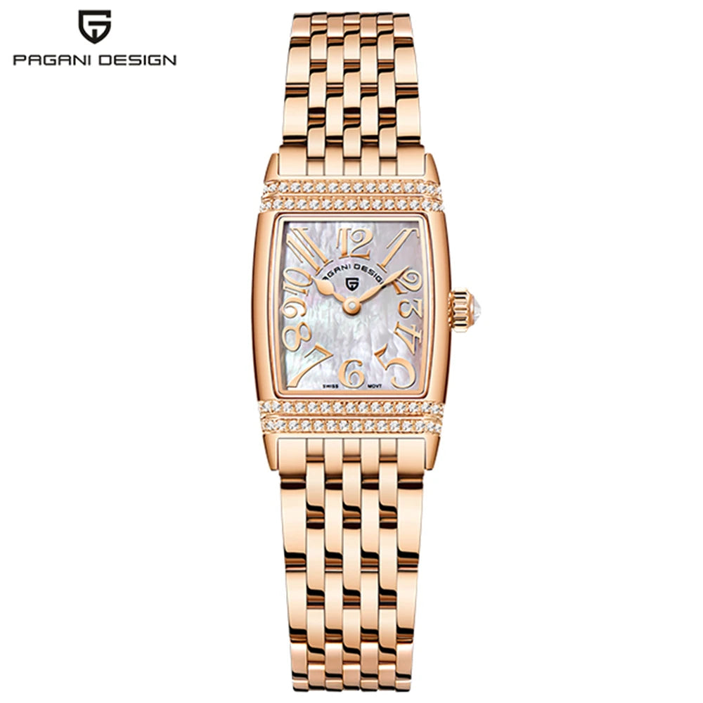 PAGANI Design 22mm Square Women’s Quartz Watch – Sapphire Glass, Stainless Steel, 50M Waterproof