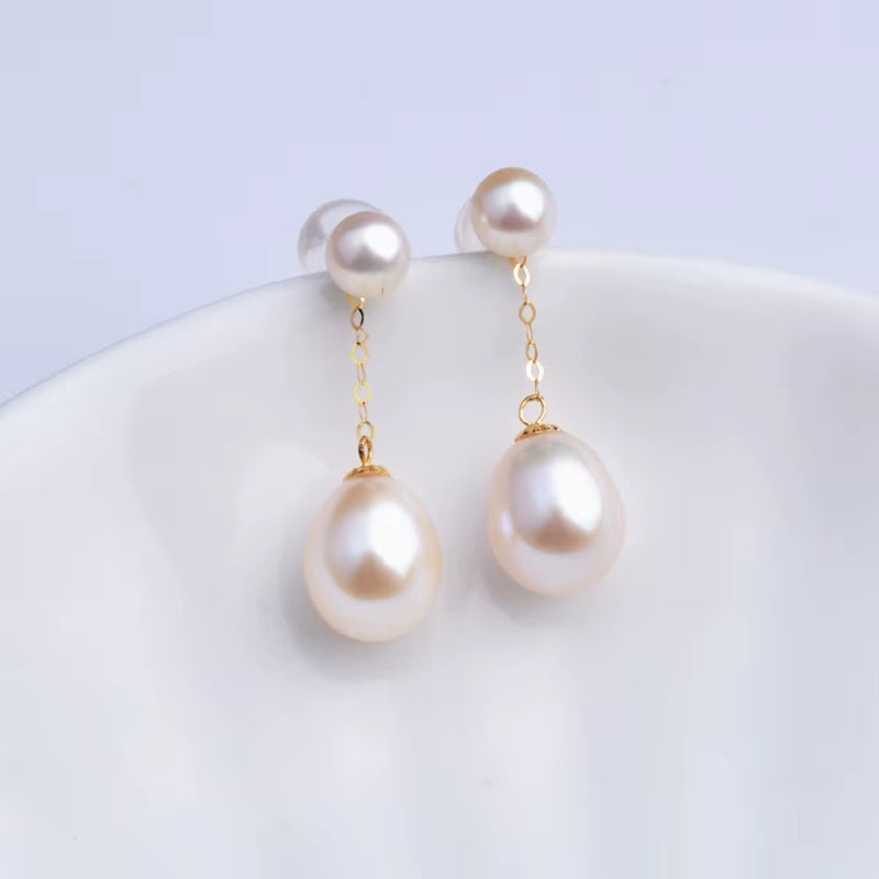 Real 18K Gold Natural Freshwater Pearl Earrings | Fine Jewelry AU750 Party Gift for Women