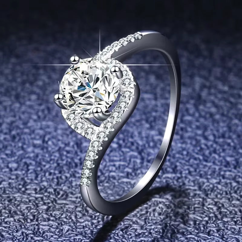 100% Genuine Certified 18K White Gold Rings round VVS 1 Carat Diamond Moissanite Rings Women Bride Wedding Band Fine Jewelry