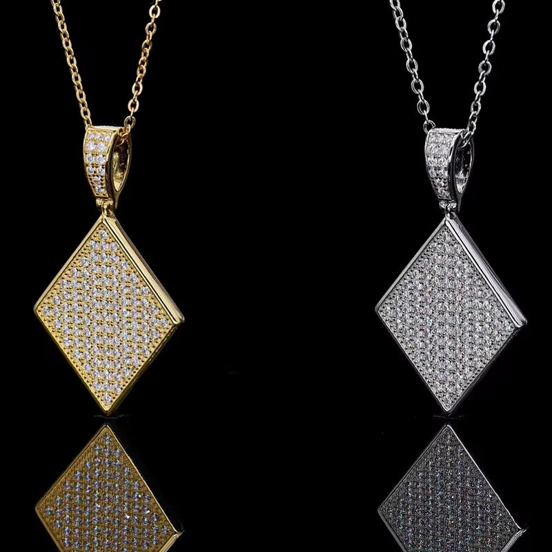 Hip-Hop Men’s Poker Diamond Block Pendant – 925 Sterling Silver with 18K Gold Plating and Moissanite