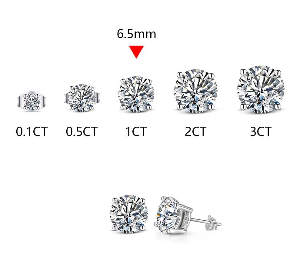 Dazzle Dime 2 Carat 8.0Mm D Color Moissanite Stud Earrings Hallmarked 925 Sterling with GRA Certification
