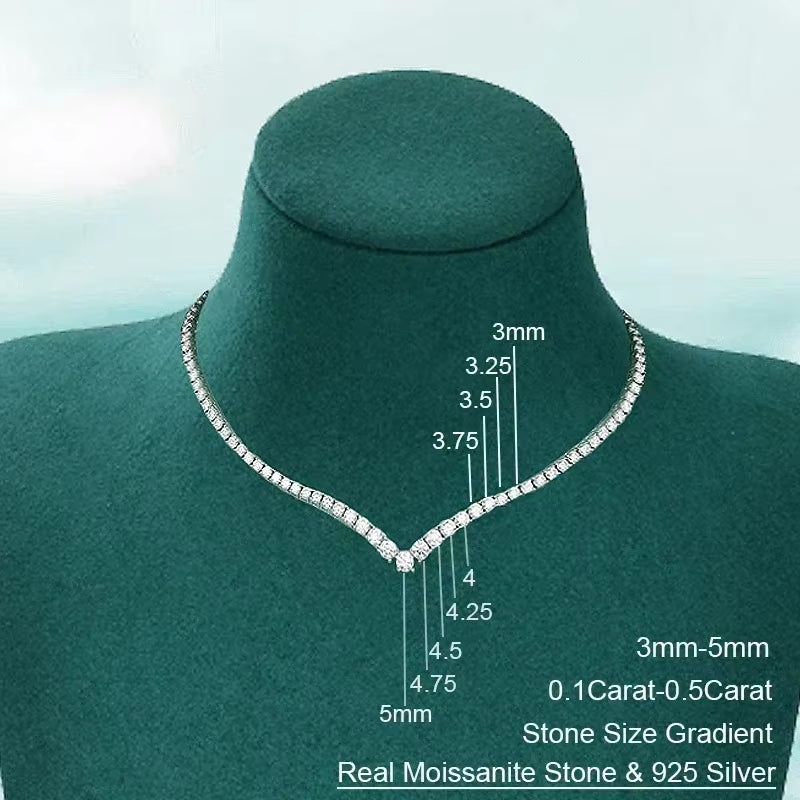 Dazzle Dime® Riviera Moissanite Tennis Necklace – 925 Sterling Silver, Gradient Full Moissanite Choker with Certificate