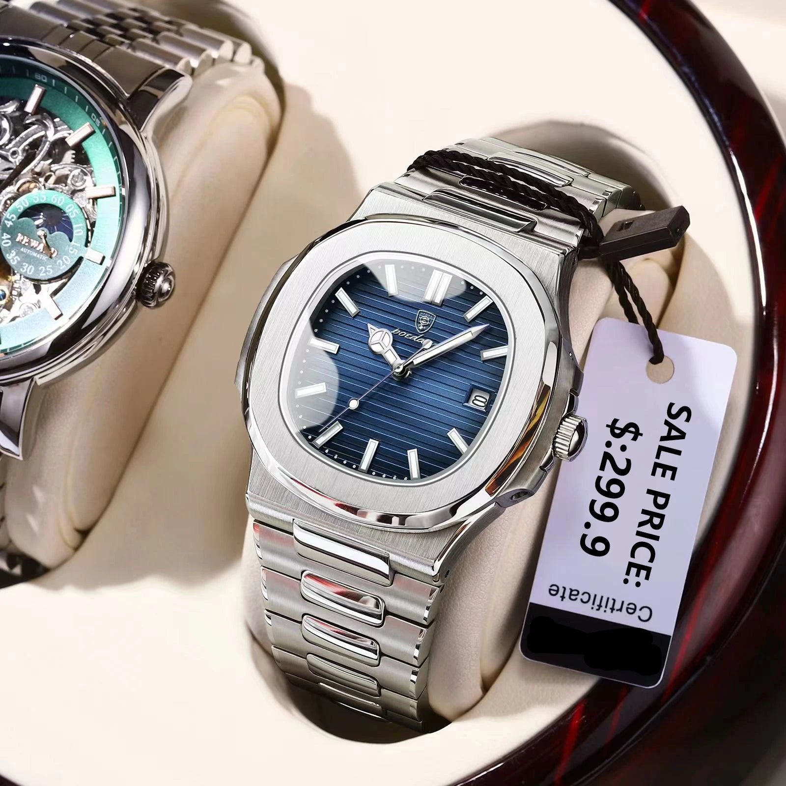 Waterproof Male Clock Luminous Date Stainless Steel Square Quartz Men Watch Reloj Hombre