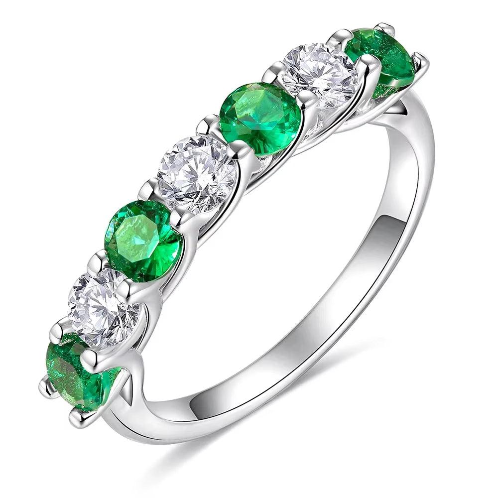 Dazzle Dime® Gemstone Moissanite Eternity Band with Birthstone Accents in 925 Sterling Silver