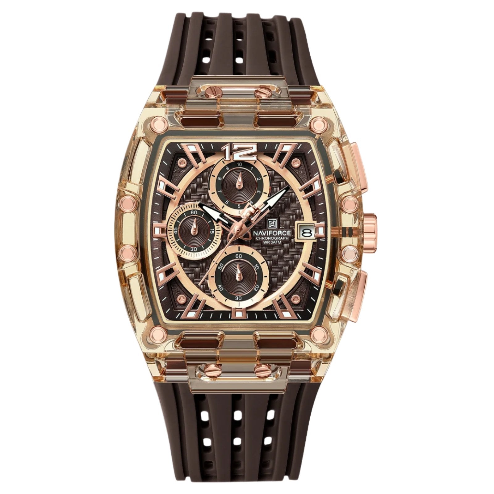 NAVIFORCE 2024/25 Edition Transparent Tonneau Quartz Watch for Men | Luxury Waterproof Sport Outdoor Watch