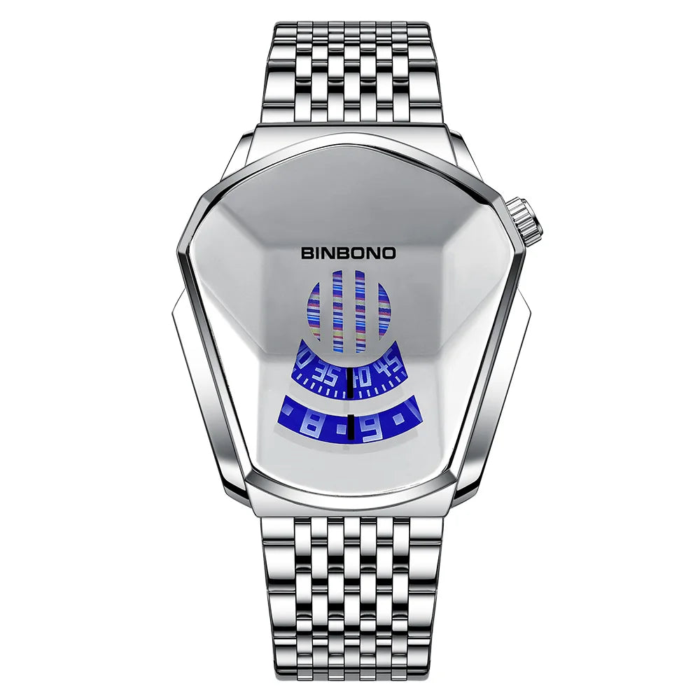 BINBOND Men's Fashion Motorcycle Concept Watch | Luminous Quartz Mesh Steel Band with Touch Screen
