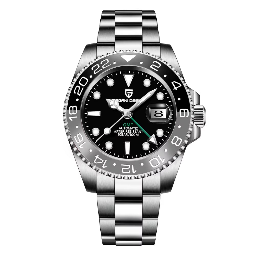 40MM GMT Mechanical Wristwatch Sapphire Glass Ceramic Bezel Automatic Watch Stainless Steel 100M Waterproof Watch