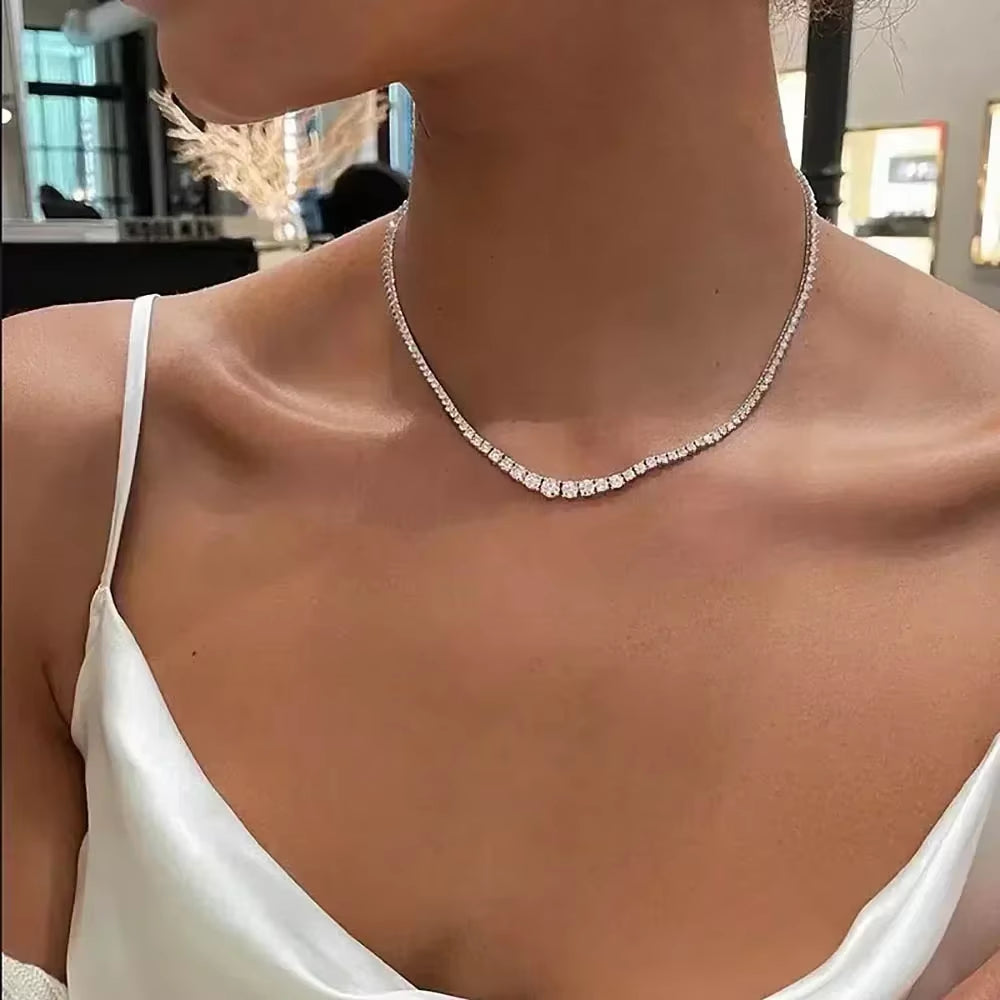 Dazzle Dime® Riviera Moissanite Tennis Necklace – 925 Sterling Silver, Gradient Full Moissanite Choker with Certificate