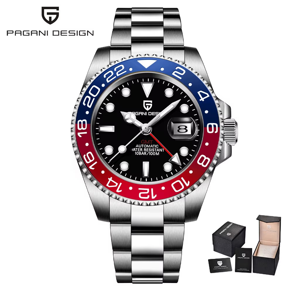 40MM GMT Mechanical Wristwatch Sapphire Glass Ceramic Bezel Automatic Watch Stainless Steel 100M Waterproof Watch