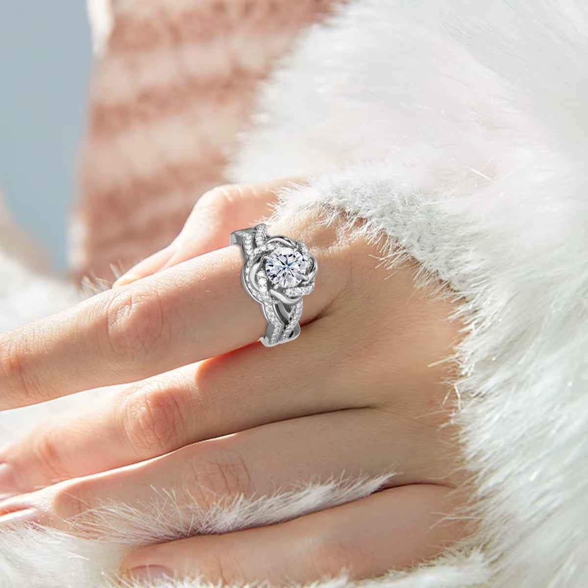 Dazzle Dime® 3CT Moissanite Diamond Twist Floral Ring Set | Luxury Sterling Silver Engagement Jewelry