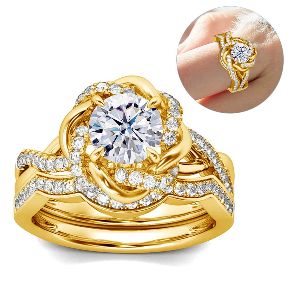 Dazzle Dime® 3CT Moissanite Diamond Twist Floral Ring Set | Luxury Sterling Silver Engagement Jewelry