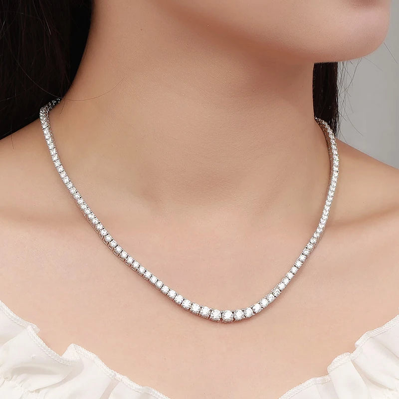 Dazzle Dime S925 Moissanite Tennis Necklace 18K White Gold Plated with 925 Sterling Hallmarking and GRA Certification
